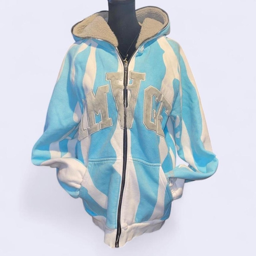 Blue and White Zip-Up Hoodie